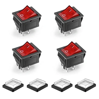 Image de HOMEJOY 4 Pcs Pins 2 Positions on/Off étanche LED éclairée Interrupteur à Bascule Mini Bateau DPST AC 250V 16A 125V 20A, Rouge