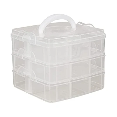 Image de Rayher boite de rangement en plastique avec poignée transport “ transparente pour ranger vos affaires scrapbooking box Ecru, Petit