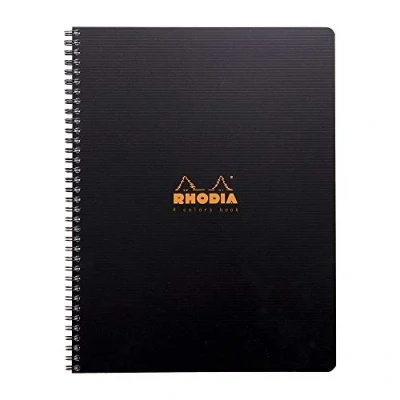 Image de RHODIA 119920C Cahier à Spirale (Reliure Intégrale) 4coloRsbook Noir A4+ 22,5 x 29,7 cm Petits Carreaux 160 p Détachables Perf 4 Trous Papier Clairefontaine 90 g/m² Couverture Polypro
