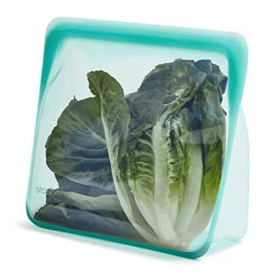 Image de Stasher sac en silicone pour aliments, Stand Up Mega (Aqua) Sacs de congélation réutilisables zip lavable 24,1 x 27,9 3,8 cm / 3 L