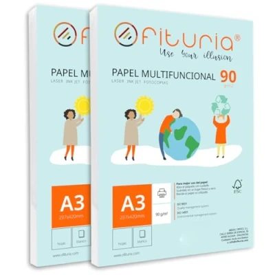 Image de Ramette de papier A3 90g avec 500 feuilles blanches, multifonctionnel pour un usage scolaire et professionnel. Idéal imprimantes laser, à jet d’encre ou photocopieuses Ofituria