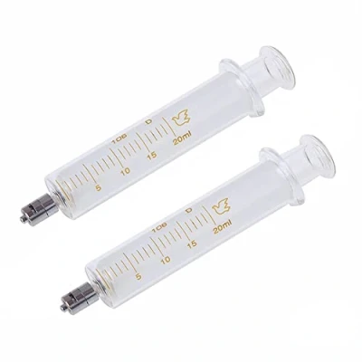 Image de Lot de 2 seringues en verre avec capuchons, 20 ml Luer Lock réutilisables, métal, injecteur calibre pour laboratoire