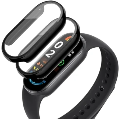 Image de Msiall [2 pièces] Noir avec Film de Protection d&#039;écran en Verre trempé pour mi Band 9, étui PC dureté 9H, Pare Chocs, Complet Mince Smart 9