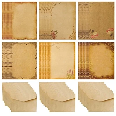 Image de HCRXVV Lot de 48 feuilles papier à lettre avec 24 enveloppes, parchemin DIN A5, imprimé des deux côtés, convient pour certificat, d&#039;amour