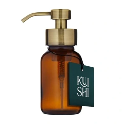 Image de Distributeur de Savon Liquide moussant en Verre ambré Kuishi avec Pompe dorée, Bouteille recyclé 250 ML, récipient Protecteur UV, dorée sans BPA