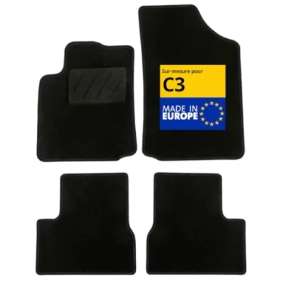 Image de DBS Tapis de Voiture sur Mesure pour C3 (2002 à 2010) Sol antidérapant Automobile Moquette Galaxy 4 pièces, Noir