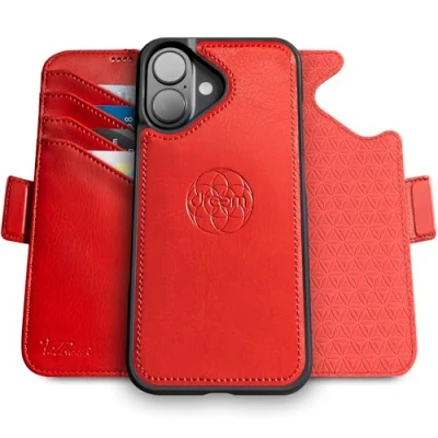 Image de dreem Fibonacci Compatible avec iPhone 16 Plus funda cartera / 2 en 1 étui Antichoc et Folio Amovible Cuir végétal, MagSafe, Protection RFID [Rouge]