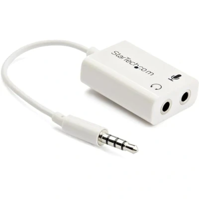Image de StarTech.com Adaptateur pour casque avec prises écouteur et microphone séparées Mini Jack 3,5mm 1x (M) 2x (F) Blanc (MUYHSMFFADW)