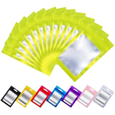 Image de Rimiko 100 Pcs Sachets Zip Aluminium avec Fenêtre, Pochon Hermétique Trou de Suspension, Sac Mylar Refermable Transparent pour Emballage et Stockage des Aliments, Objets (Vert, 8 x 13 cm)