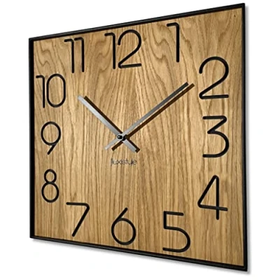 Image de FLEXISTYLE Horloge Murale carrée en Bois de chêne Diamètre : 40 cm Aspect sans Bruit tic tac
