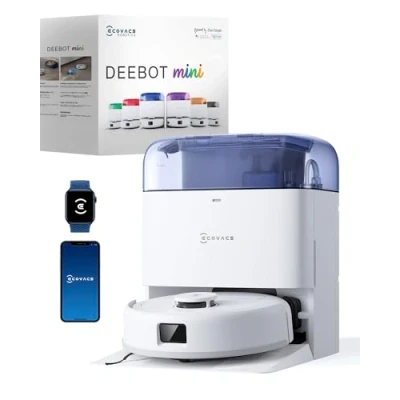 Image de ECOVACS DEEBOT Mini Aspirateur Robot, Aspiration 8 000 Pa, ZeroTangle 2.0, TrueMapping séchage à 45 ℃, vidage Auto, Lavage Intelligent en Profondeur, Nettoyage Auto Un clic, Bleu
