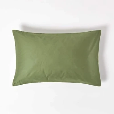 Image de HOMESCAPES Lot de 2 Taie d’Oreiller 50x75 cm en 100% Coton Bio 400 Fils Coloris Vert Mousse