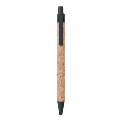 Image de N.10 stylos à bille en vrai liège et composants fibre de paille, recharge bleue, complètement écologique vert eco durable (Noir)