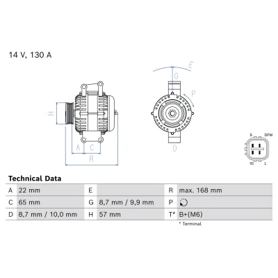 Image de BOSCH Alternateur 14V 130A B+(M6) 78 Pompe à vide non comprise 57mm TOYOTA: Land Cruiser Prado 70 SUV, 200 0 986 086 740