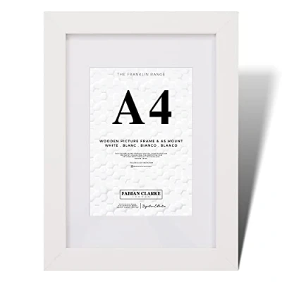 Image de Fabian Clarke London® Cadre photo A4 moderne en bois blanc pour certificat ou affiche avec passe partout A5 à accrocher portrait paysage