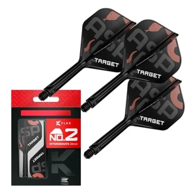 Image de Target Darts Nathan Aspinall K Flex Flights and Shaft System, No.2 (Intermédiaire, 26 mm) Pack de 3 Accessoires fléchettes Kflex All in One Flights, Player Edition Potence fléchette