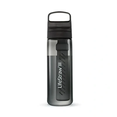 Image de LifeStraw Go Series Gourde filtrante sans BPA 650ml pour les voyages et l’usage quotidien. Élimine bactéries, parasites microplastiques. Améliore le Goût, Nordic Noir (noir)