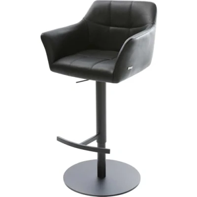Image de Chaise de bar Yulo Flex cuir véritable noir pied pivotant réglable en hauteur métal