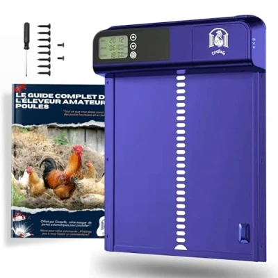 Image de COQSAFE Porte Automatique poulailler programmable avec Ecran LCD en Alliage d&#039;aluminium Minuterie Matin/Soir Alimentée par Batterie, Anti pincement, Etanche