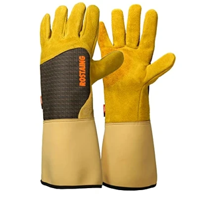Image de ROSTAING Gants RONCIER Paire de Jardinage Protection Cuir pour les Épines et Ronces Travail, taille S, Beige