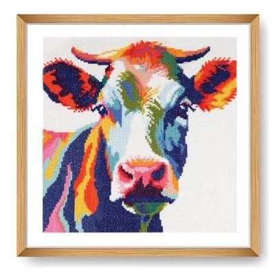 Image de Trimits Grands kits de Broderie au point croix comptée pour adultes, débutants, enfants, cadeaux Noël (cadre non inclus), 11 pièces, vache