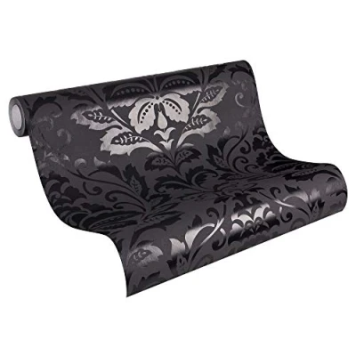Image de A.S. Création Papier peint intissé baroque en noir Tapisserie pour différents espaces adhésif 10,05 m x 0,53