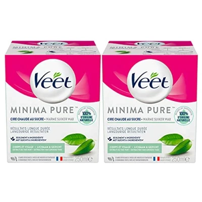 Image de Veet Cire au Sucre Minima 100% d’Ingrédients d&#039;Origine Naturelle pour une Douceur Longue Durée Thé Vert (Lot de 2)