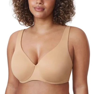 Image de DELIMIRA Femme Soutien Gorge Minimiseur Forte Poitrine Invisible Grande Taille avec Armature Beige Chaud 115D