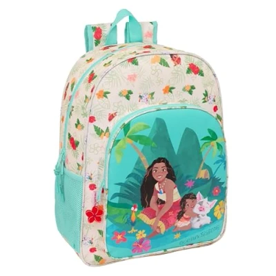 Image de Safta VAIANA Sac à dos scolaire pour enfant, adaptable au chariot, idéal les enfants d&#039;âge scolaire, confortable et polyvalent, qualité résistance, 33 x 14 42 cm, couleur beige/bleu,