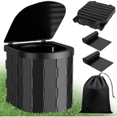 Image de ITMNMNL Toilette Portable,Toilette Camping,WC Portable avec Sac Poubelle,Toilettes Portables pour Hommes et Femmes,pour Camping,Voyages,Plage(33x28x30cm) Noir