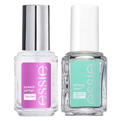 Image de Essie Strong Start Vernis de Base Durcissant avec Biotine Couleur Transparente + Top Coat Email Séchage Rapide Finition Brillante