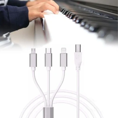 Image de câble USB C vers B 3 en 1 : OTG type de m pour iPhone, iOS, contrôleur midi, instrument musique électronique, interface audio, clavier midi (blanc)