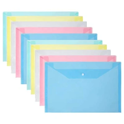 Image de Vicloon 10PCS Pochette Document,Document Dossier A4 Transparent,Pochettes en Plastique avec Bouton,A4 Sachets Pour Stockage Document Recettes D&#039;Entreprises Organisation