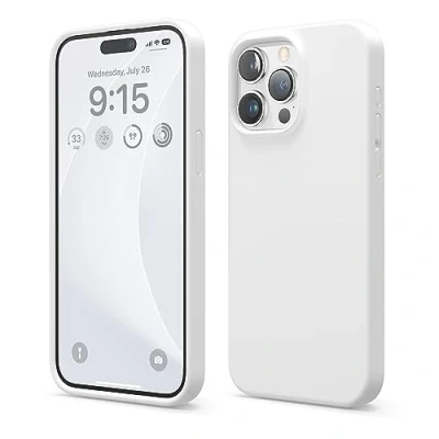 Image de elago Coque Silicone Liquide Compatible avec iPhone 15 Pro Max, Qualité Supérieure, Protection Intégrale [Structure Antichoc 4 Couches], Doublure Microfibre Douce Anti Rayures (Blanc)
