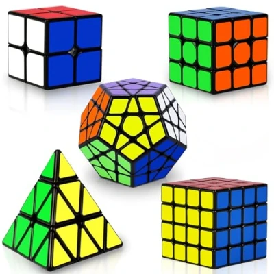 Image de Coolzon Speed Cube Ensemble Pyraminx + Megaminx 2x2x2 3x3x3 4x4x4 Magic Puzzle Set 5 Pack Cubo Magico pour Enfants Adultes avec PVC Autocollant Ultra Rapide