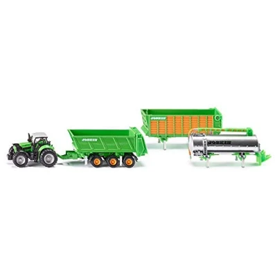 Image de siku 1848, Tracteur DEUTZ FAHR Avec 3 Remorques Joskin, 1:87, Métal/plastique, Vert, 5 pièces, Système interchangeable
