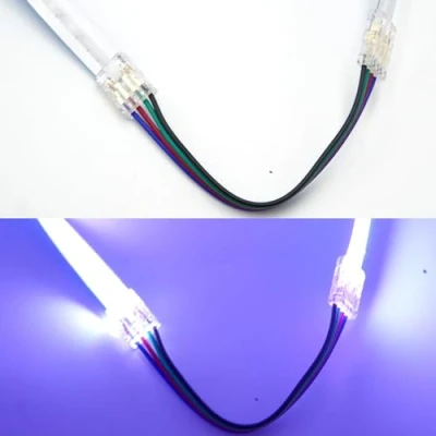 Image de Connecteur de bande LED RGB/RGBW COB, 10Pcs 10mm/12mm d&#039;angle LED, en forme L, 4 Pin/5 Pin pour COB 10mm RGB/12mm RGBW (4P RGB, Double connecteur+câble)
