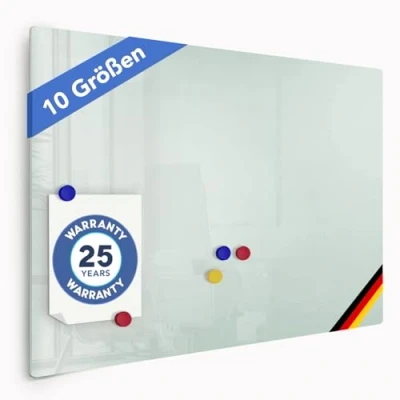 Image de Floordirekt Tableau blanc verre sans cadre/incluant 3 aimants magnétique et inscriptible d&#039;écriture Mur mural Blanc, 45 x 60 cm