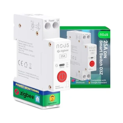 Image de Nous Zigbee Interrupteur rail DIN 25 A intelligent avec surveillance de l&#039;énergie, compatible Zigbee2MQTT, Home Assistant, Alexa &amp; Google Home, télécommande par application, commande
