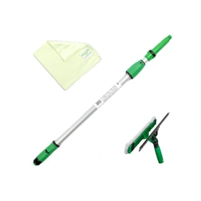 Image de UNGER AK131 Kit de Nettoyage pour vitres 1,25 m (avec raclette vitres, Tige d&#039;extension, Chiffons en Microfibre, sans Traces)