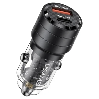 Image de Chargeur Voiture Ultra Rapide 95w : USB C PD 65W + A QC 30W Noir USAMS