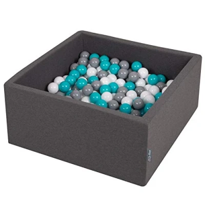 Image de KiddyMoon Piscine À Balles pour Bébé Carré 90X40cm/200 7Cm Fosses Boules Jouet Enfant, Gris Foncé:Gris/Blanc/Turquoise