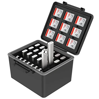 Image de JJC Boîtier de rangement 2 en 1 pour clé USB et carte mémoire Étui 25 clés + 9 cartes SD 18 micro Résistant à l&#039;eau aux chocs Organisateur voyage quotidien