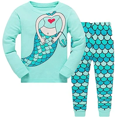 Image de Tkiames Petit Filles Girafe Ensemble 2 Pièces Bien serré Coupe étroite Pyjama 100% Coton (Taille 1 10 Ans),Vert,6 7 ans