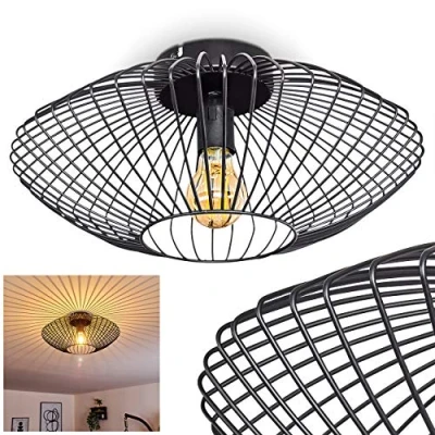 Image de Plafonnier Wemude en métal noir, abat jour rétro moderne créant un jeu de lumière au plafond, idéal dans salon vintage, pour 1 ampoule E27, ampoule(s) non incluse(s)