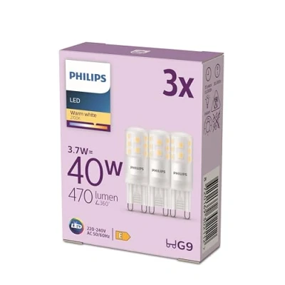 Image de Philips, pack de 3 ampoules LED G9, 40W, blanc chaud non dimmable
