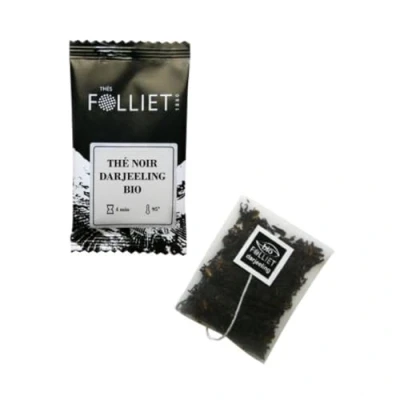 Image de CAFÉS FOLLIET Thé Noir Darjeeling Bio Riche En Théine Tonifiant &amp; Antioxydant Sachet Individuel 24 Sachets