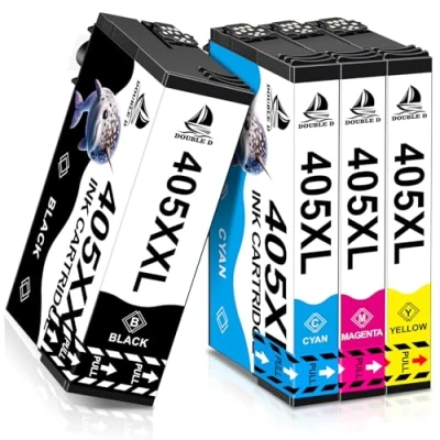 Image de DOUBLE D 405XXL 405XL Cartouche d&#039;encre Compatible pour Epson 405 XL Multipack Workforce WF 7840DTWF 7830DTWF 7835DTWF (1XXL Noir,1XL Cyan, 1XL Magenta,1XL Jaune,4 Pack)
