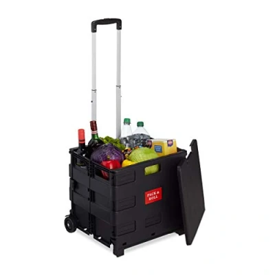 Image de Relaxdays Chariot achats Pliable, avec poignée télescopique et Couvercle, de transports, 35 kg, HlP 99x45x38 cm 1 pièce Noir