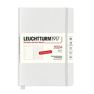 Image de LEUCHTTURM1917 367769 Agenda semainier et bloc notes 2024, format moyen (A5), couverture souple, gris clair, en allemand, 12 mois